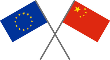 European flag and the Chinese flag crossing each other clipart isolated - Friendship and cooperation concept