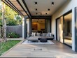 © Stock Khan - A minimalist, modern veranda focuses on clean lines and a monochromatic color scheme