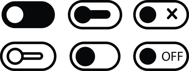 Fototapete - Set of Close and inactive vectors icons. Black Off toggle switch buttons. Setting control toggle designs elements. Material designs switch buttons vectors illustration isolated transparent background.