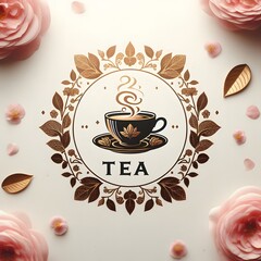 AI Generate of Luxury Cup of Tea, Tea Pot, Tea Leaf, Logo Concept Stock Vector with Golden Background