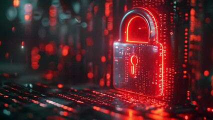 Poster - This computer screen displaying a bright, glowing lock symbol. Glowing Lock on Computer Screen