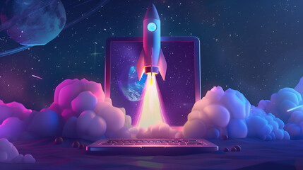 Wall Mural - launching space rocket from laptop screen. generative ai
