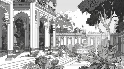 Wall Mural -  Rococo, Syrian architecture, monochrome, sustainable development project illustration