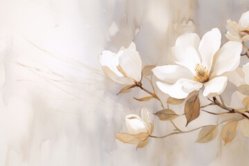 Wall Mural - White magnolia watercolor background painting blossom flower.