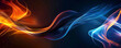 © Sergio - Abstract dark background with orange and blue waves of digital data flowing in the style of light black and navy blue, futuristic network technology concept