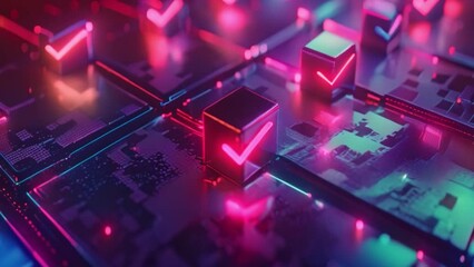Poster - This computer circuit board with vibrant neon lights shining brightly.