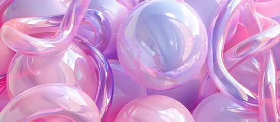 Poster - Abstract background with pink and purple intertwined shiny balloons, soft gradient, pastel colors
