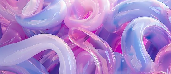 Poster - Abstract background with pink and purple intertwined shiny balloons, soft gradient, pastel colors
