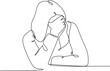 © Yurii - Continuous line drawings of a young woman feeling sad, tired and worried about mental health depression. problems, failures and broken heart concepts isolated on white background.