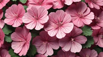 Wall Mural - Detailed view of pink geranium flowers, highlighting their delicate textures and rich hues