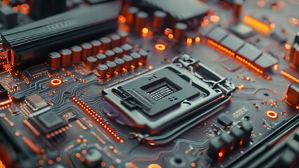 Leinwandbilder - This Detailed close up of a computer motherboard showing various components and circuits.