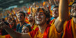 © T-elle - Excited joyful Spanish sports fans cheering at the stadium, vibrant crowd during an afternoon match, emotional support for their team. Spain