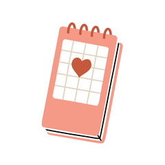 Poster - Notebook, spiral pad. Cute sketchbook, album with heart. Closed diary for writing, drawing. School stationary, journal on rings. Note book. Flat vector illustration isolated on white background