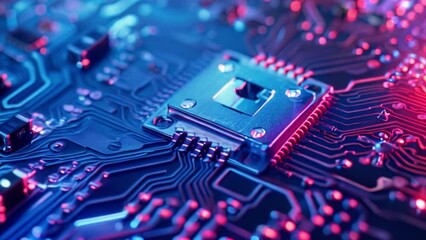 Poster - This Detailed close up of a computer chip showing intricate circuits and components.
