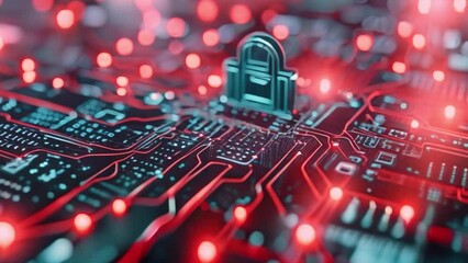 Poster - This red light glowing atop a computer circuit board. Computer Circuit With Red Light