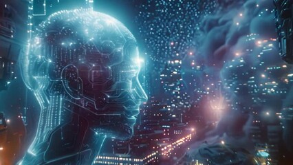 Poster - This Silhouette of a person formed from a microcircuit, representing AI visualization.