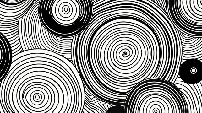 An abstract coloring book design with a series of overlapping circles and lines, creating a complex and engaging pattern.