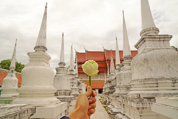 Ancient White pagoda in Phra Mahathat Woramahawihan Temple at Nakhon si thammarat Thailand