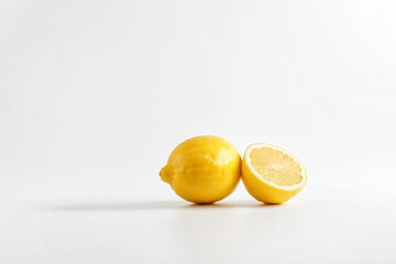 Sticker - Lemon Half and Whole on White Background