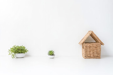 Wall Mural - Minimalist Home Decor with Wicker Basket and Succulents