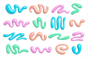 Aufkleber - 3d squiggles, curved bold lines, blob shapes, groovy doodle scribbles, rounded tips wavy stripes. fl