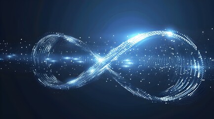 Poster - a vector graphic of an infinite symbol made from glowing data points and lines, representing the end