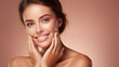 © Paul Peery - Smiling Young Woman with Radiant Skin on Light Brown Background