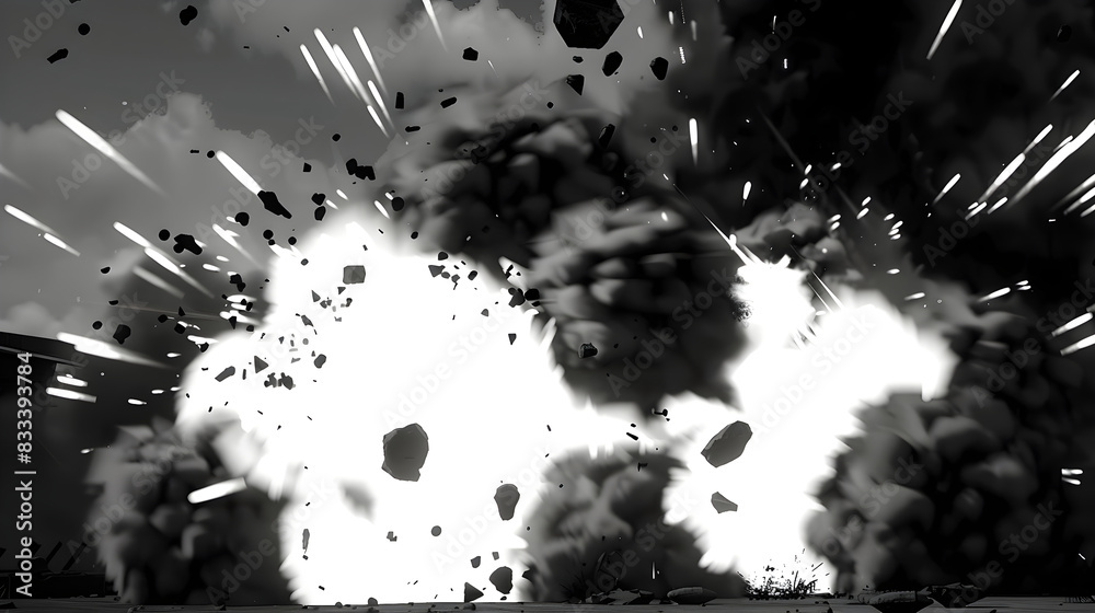 Exploding Banner Monochrome abstract banner of explosion with black smoke cloud in ...