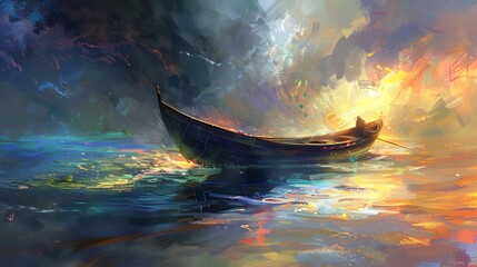 Wall Mural - A Boat fantasy art style background