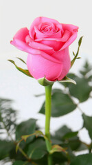 Wall Mural - cut out close-up high resolution photo of beautiful pink rose, high detail, top down view, isolated on white.