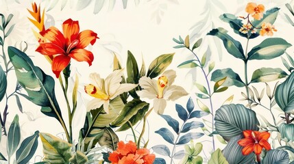Wall Mural - Watercolor botanical garden illustration wallpaper