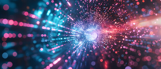 Poster - A mesmerizing, swirling tunnel of abstract blue and pink bokeh lights creates a vibrant and ethereal backdrop