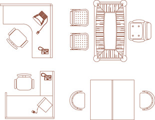 Wall Mural - Vector illustration sketch of office desk furniture design drawing for employees working