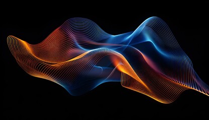 Wall Mural - A gradient from blue to orange, the shape is like an abstract wavy line on a black background with a 3D effect
