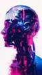 © PTC_KICKCAT - Futuristic digital human head with vibrant purple and blue tones, representing artificial intelligence and technological advancement.