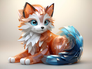 Wall Mural - Cute fox with blue eyes in the form of a crystal ball