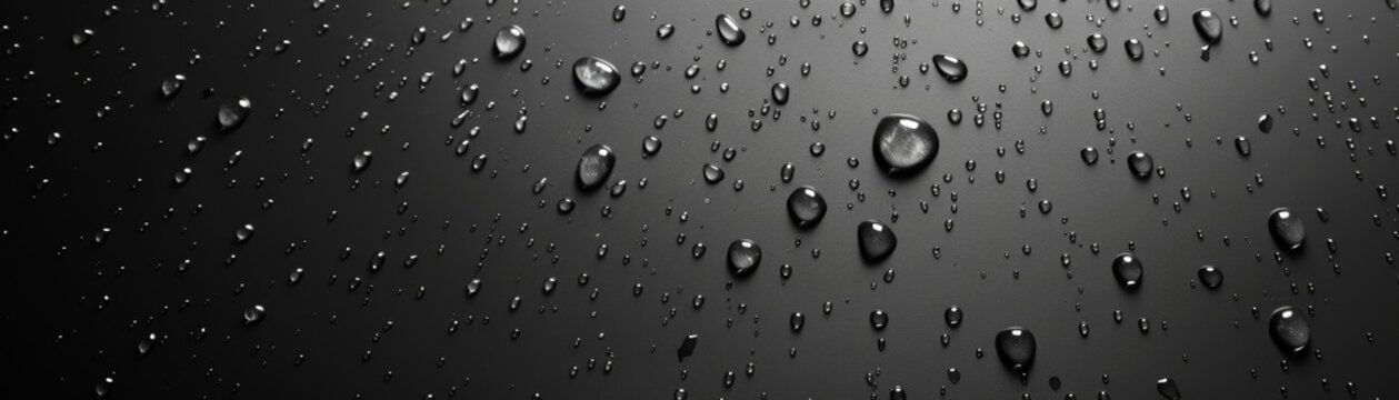 close-up view of water drops on a dark surface, creating a serene and calming ambiance with a monoch