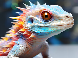 Wall Mural - Portrait of a dragon with blue eyes. close up.