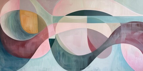 Wall Mural - Pastel Curves and Geometric Shapes in Modern Abstract Painting. Abstract Art Background