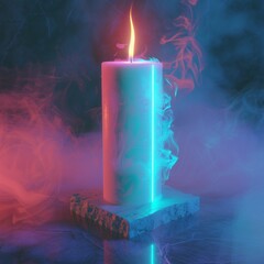 Poster - 3d candle with neon light fog.