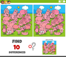 Wall Mural - differences activity with cartoon pigs farm animals group