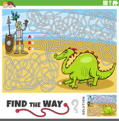 Wall Mural - maze activity game with cartoon knight and dragon