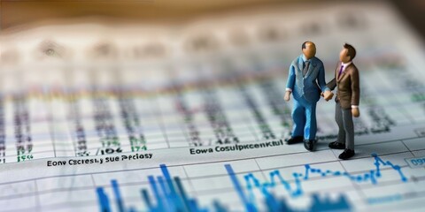 a image of two miniature men shaking hands on a financial chart