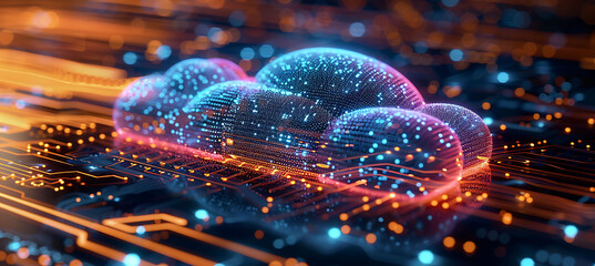 closeup of cloud infrastructure connections showing detailed data streams and holographic interfaces Macro Photography and RealTime Eye AF highlight the intricate digital details