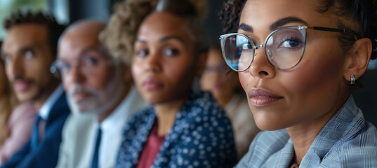 closeup of executives in a professional meeting showing focused faces and engaged expressions Macro Photography and RealTime Eye AF highlight the emotions and intensity of the discussion