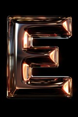 Wall Mural - A single shiny metal letter e on a black background, suitable for use in graphic design, marketing materials or as a decorative element