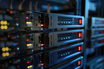 Poster - A row of servers in a modern server room, suitable for use in IT and technology-related contexts