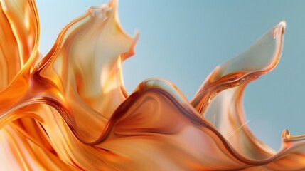 Wall Mural - Closeup of an abstract translucent glass with warm tones against a light blue background.