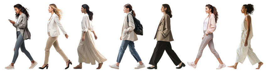 diverse women walking set