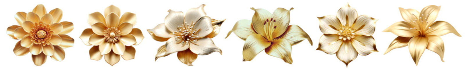 3D gold flowers png on transparent background